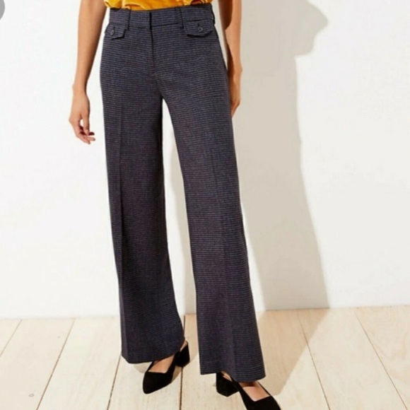 LOFT Pants - Loft Women’s Size 14 High Waist Trouser Wide Leg Navy Houndstooth Dress Pants